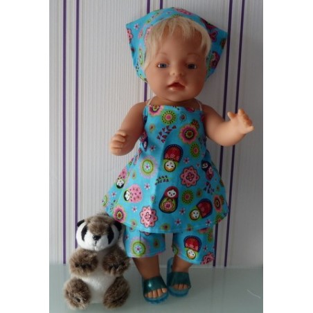 halterjurk setje matroeska blauw  baby born 43cm