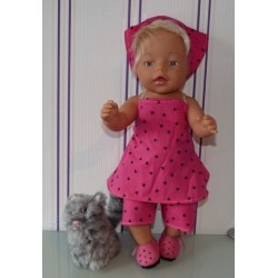 halterjurk setje roze met hartjes bruin baby born 43cm