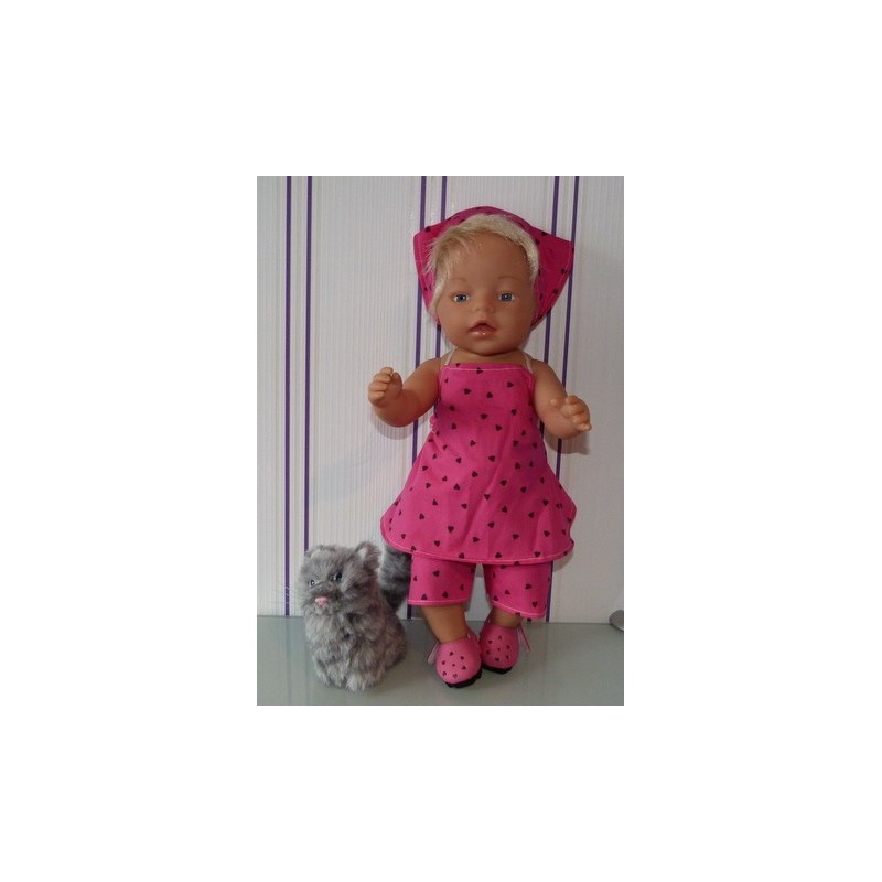 halterjurk setje roze met hartjes bruin baby born 43cm