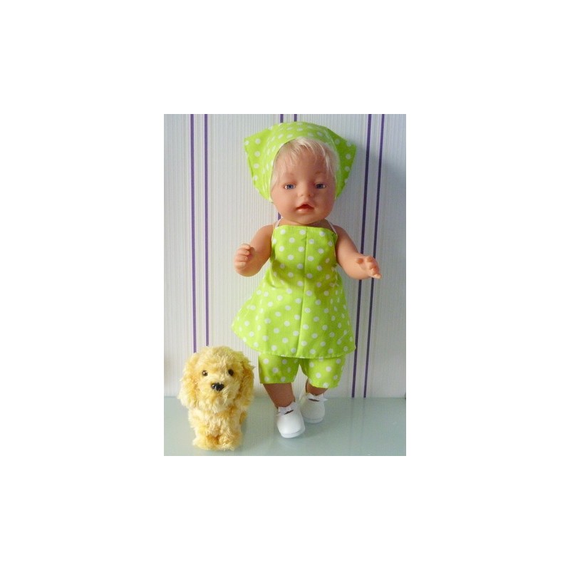 halterjurk setje licht groen polka dots baby born 43cm