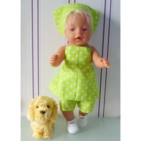 halterjurk setje licht groen polka dots baby born 43cm