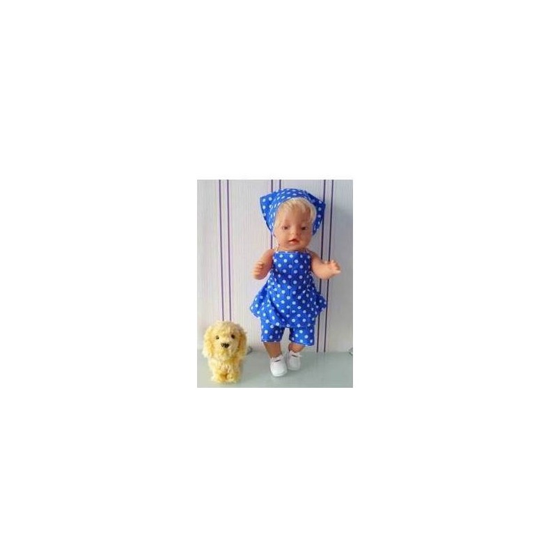 halterjurk setje donker blauw polka dots baby born 43cm