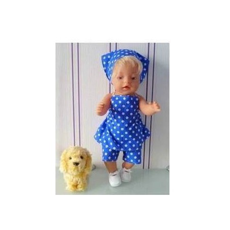 halterjurk setje donker blauw polka dots baby born 43cm
