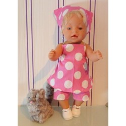 halterjurk setje roze polka dots groot baby born 43cm