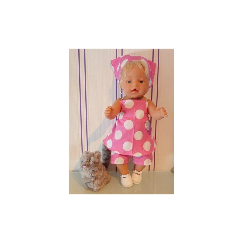 halterjurk setje roze polka dots groot baby born 43cm