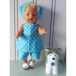 halterjurk setje aqua blauw polka dots baby born 43cm