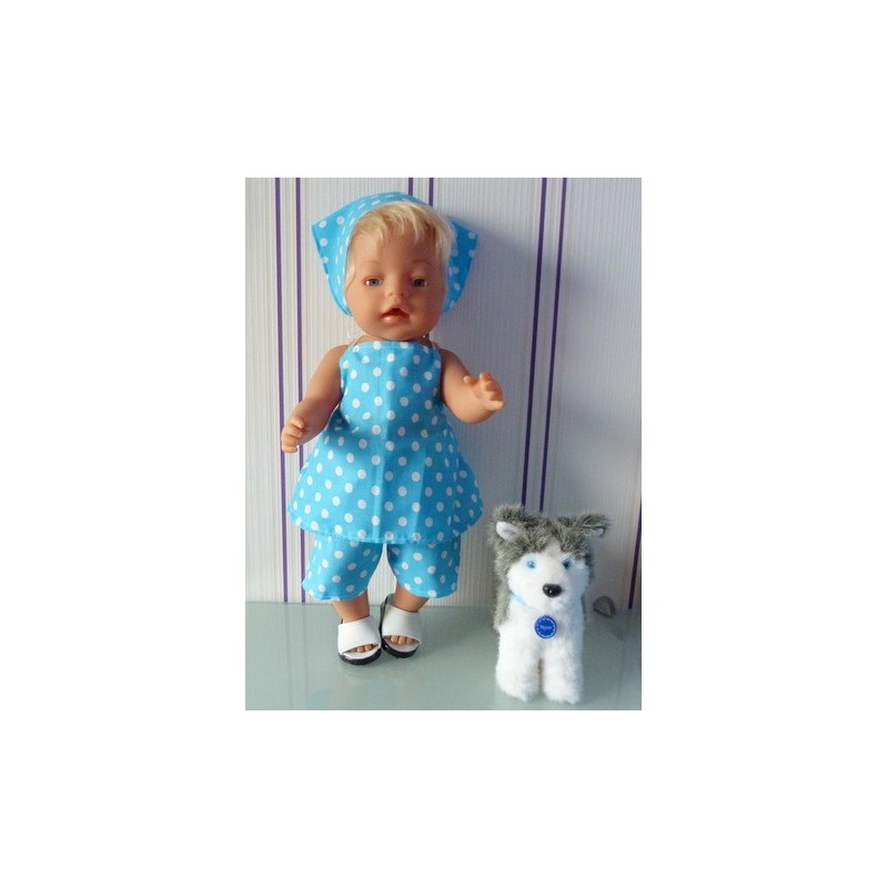 halterjurk setje aqua blauw polka dots baby born 43cm