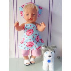 halterjurk setje licht blauw roosjes baby born 43cm