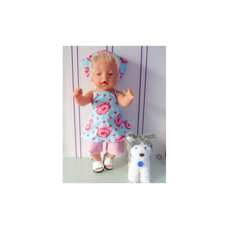 halterjurk setje licht blauw roosjes baby born 43cm