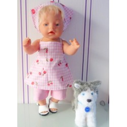 halterjurk setje roze geruit aardbeien baby born 43cm