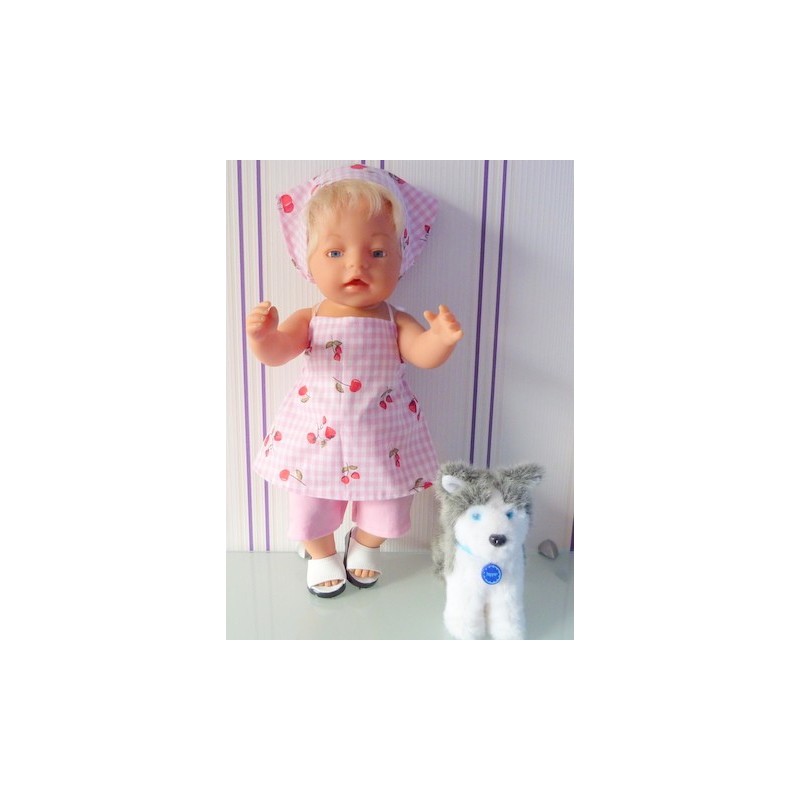 halterjurk setje roze geruit aardbeien baby born 43cm