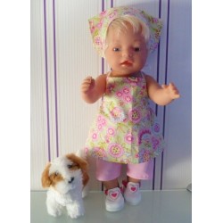 halterjurk setje groen gebloemd roze baby born 43cm