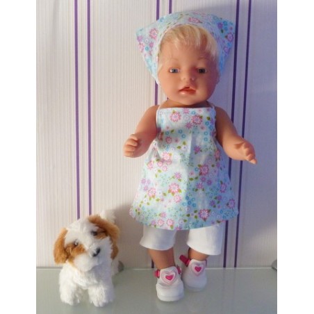 halterjurk setje licht blauw bloemen baby born 43cm