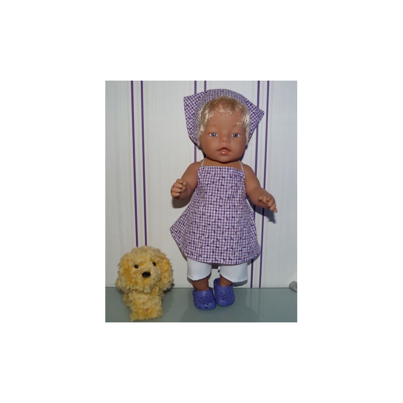 halterjurk setje paars geruit baby born 43cm