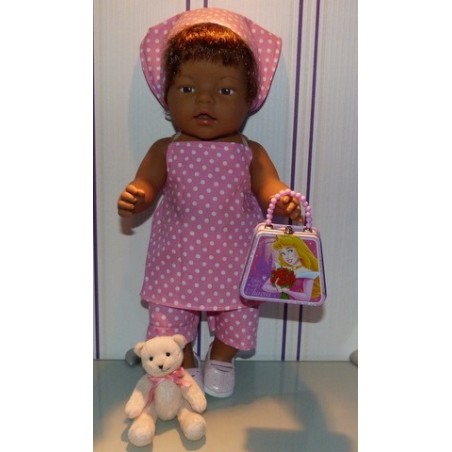 halterjurk setje roze met stippen baby born 43cm
