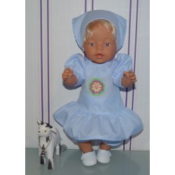 hippejurk set blauw met bloem  baby born 43cm
