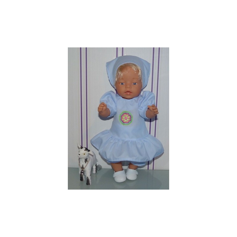 hippejurk set blauw met bloem  baby born 43cm