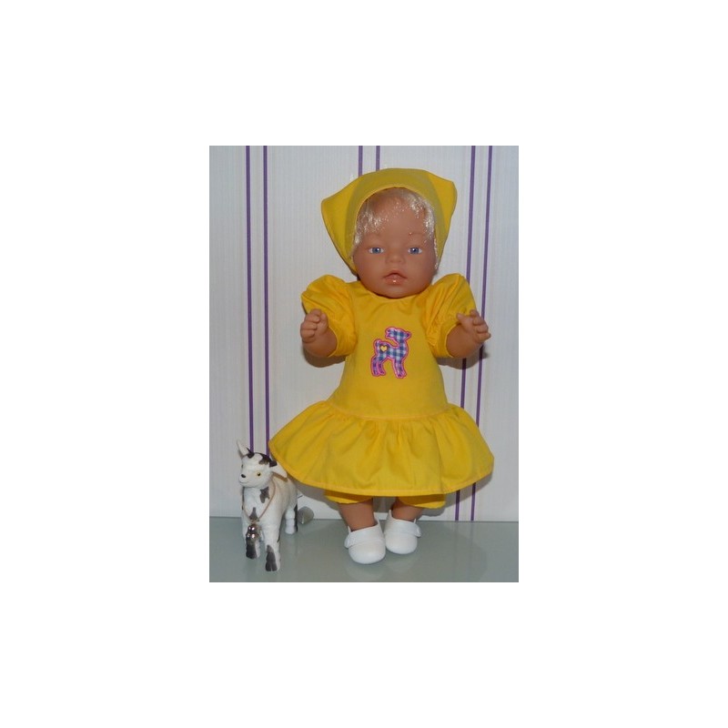 hippejurk set geel met hertje baby born 43cm