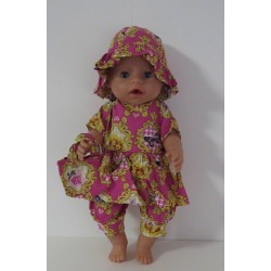 hippejurk set roze met geel engel baby born 43cm