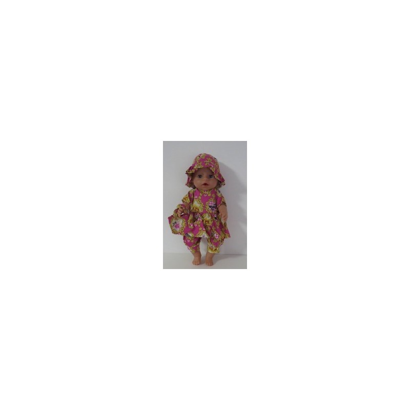 hippejurk set roze met geel engel baby born 43cm