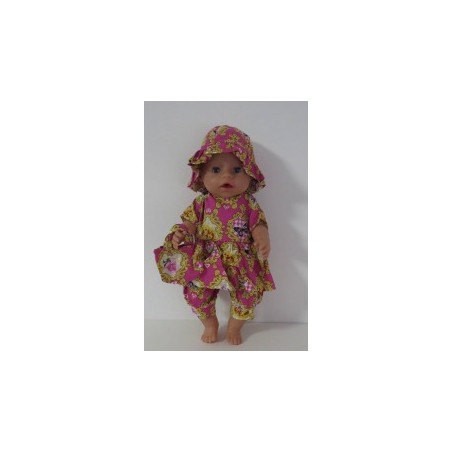 hippejurk set roze met geel engel baby born 43cm