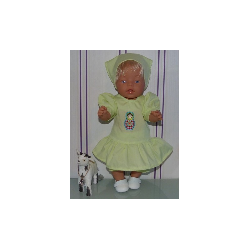 hippejurk set groen met matroeska baby born 43cm