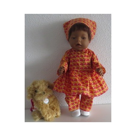 hippejurk set oranje met hartjes baby born 43cm