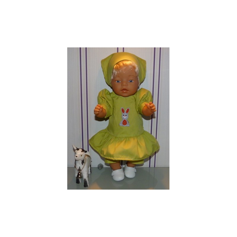 hippejurk set groen met konijn baby born 43cm
