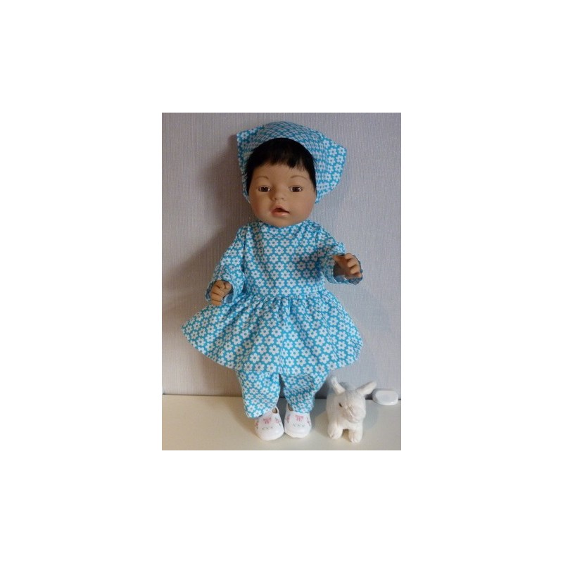 hippejurk set blauw gebloemd baby born 43cm