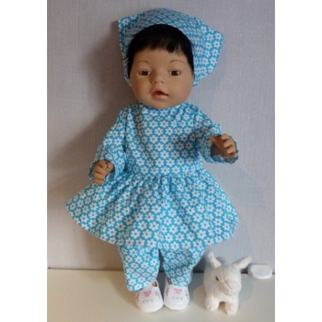 hippejurk set blauw gebloemd baby born 43cm