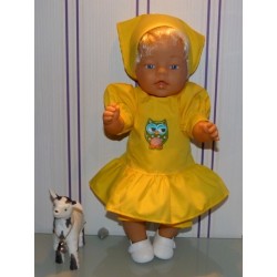 hippejurk setgeel met uil baby born 43cm