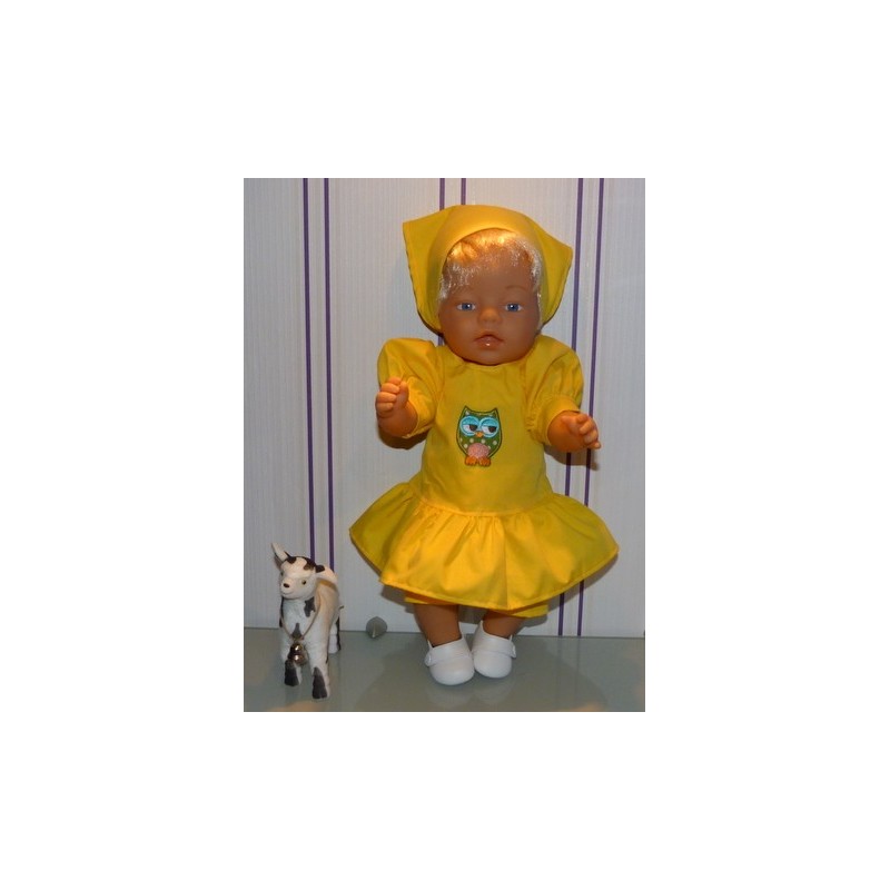 hippejurk setgeel met uil baby born 43cm