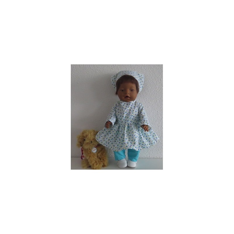 hippejurk set blauw bladeren baby born 43cm