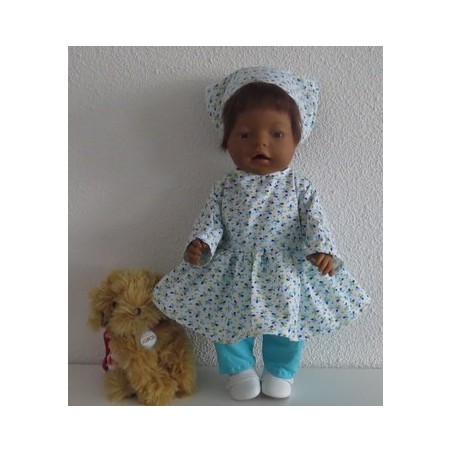 hippejurk set blauw bladeren baby born 43cm