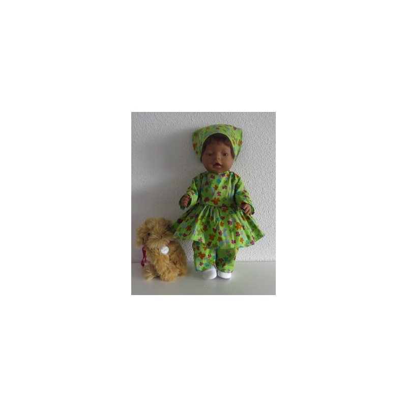 hippejurk set groem met bloemen baby born 43cm