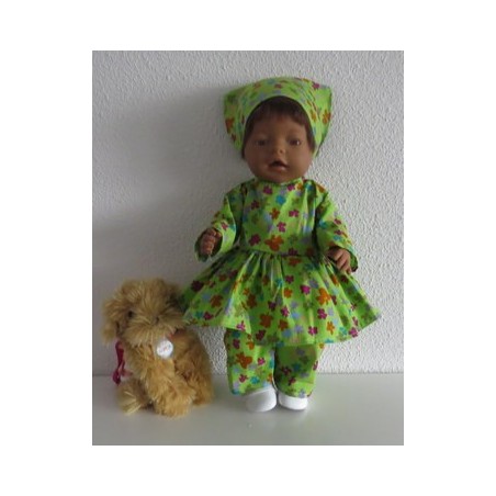 hippejurk set groem met bloemen baby born 43cm