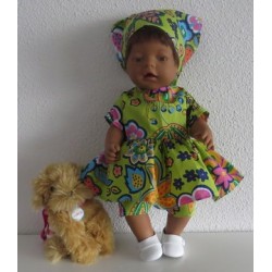 hippejurk set groen met bloemen groot baby born 43cm
