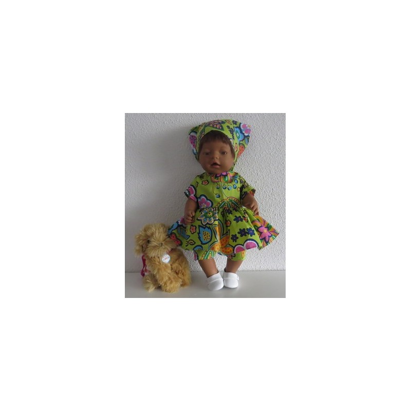 hippejurk set groen met bloemen groot baby born 43cm