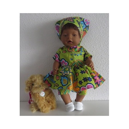 hippejurk set groen met bloemen groot baby born 43cm