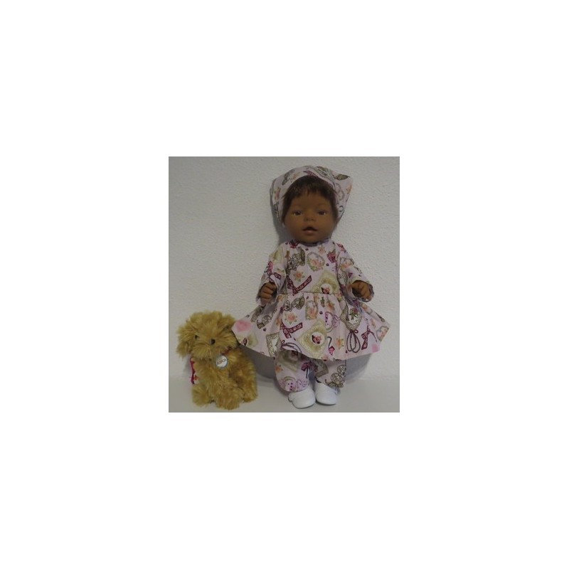 hippejurk set roze hond baby born 43cm