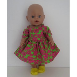 zomersejurk groen met vogels hard roze baby born 43cm