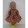 zomersejurk groen met vogels hard roze baby born 43cm