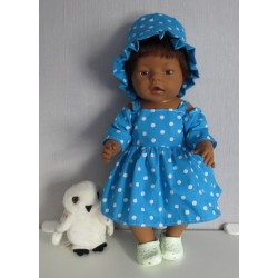 zomersejurk blauw polka dots baby born 43cm