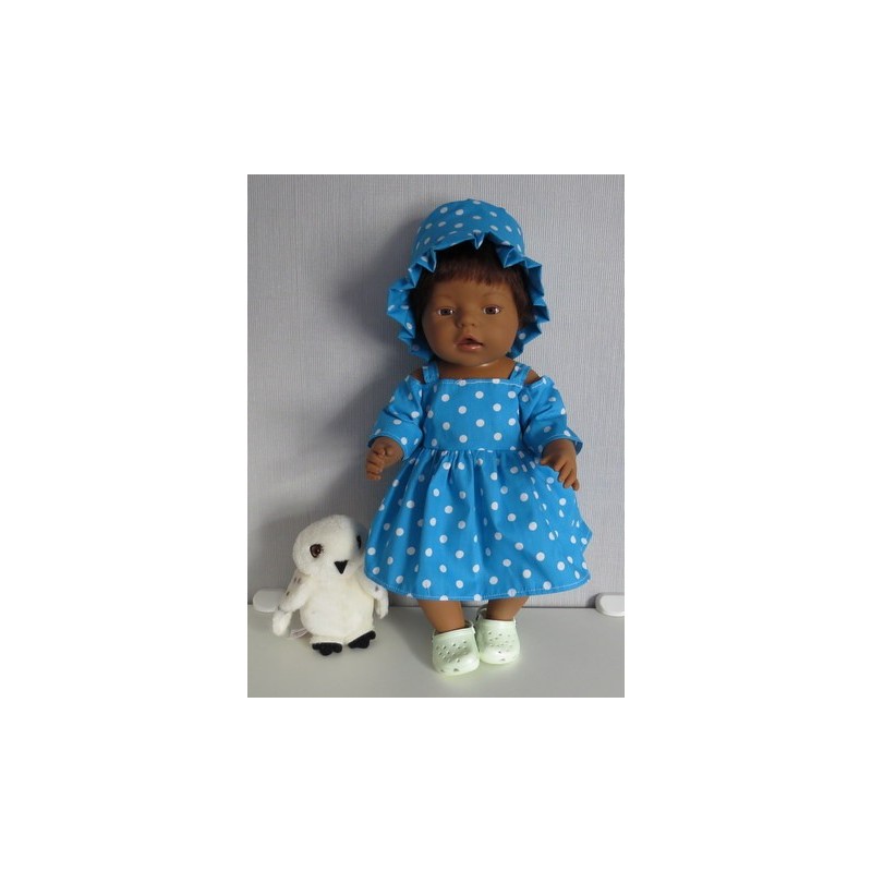 zomersejurk blauw polka dots baby born 43cm