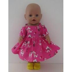 zomersejurk hard roze met poedels baby born 43cm