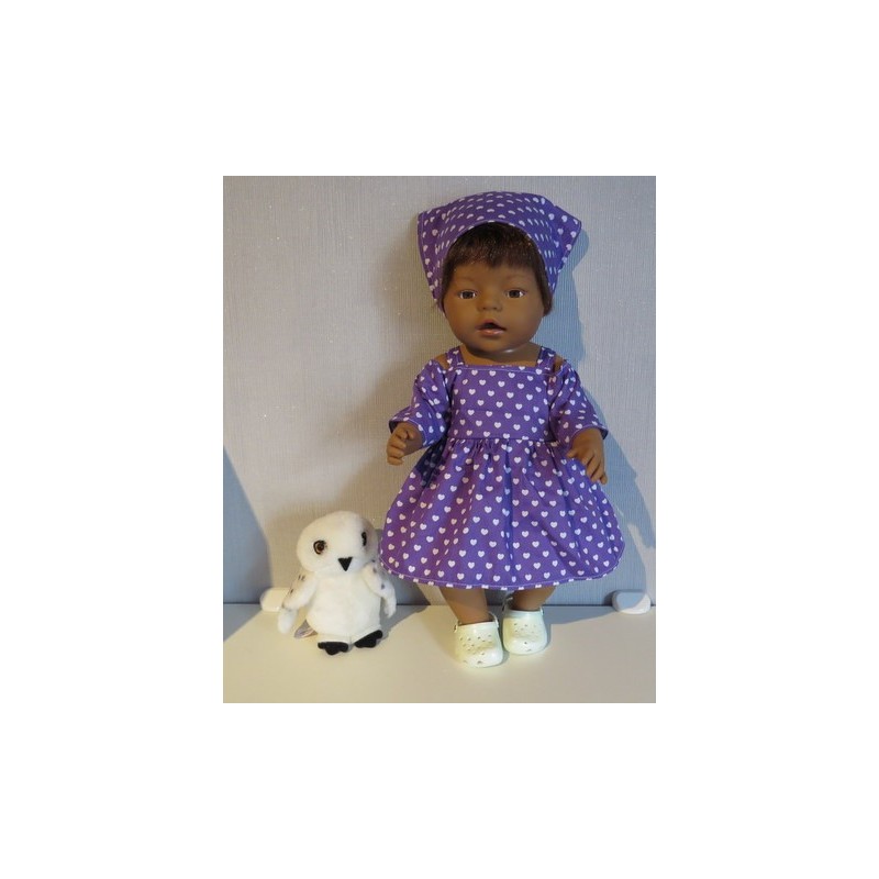 zomersejurk lila hartjes baby born 43cm