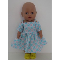 zomersejurk blauw met hartjes roze baby born 43cm