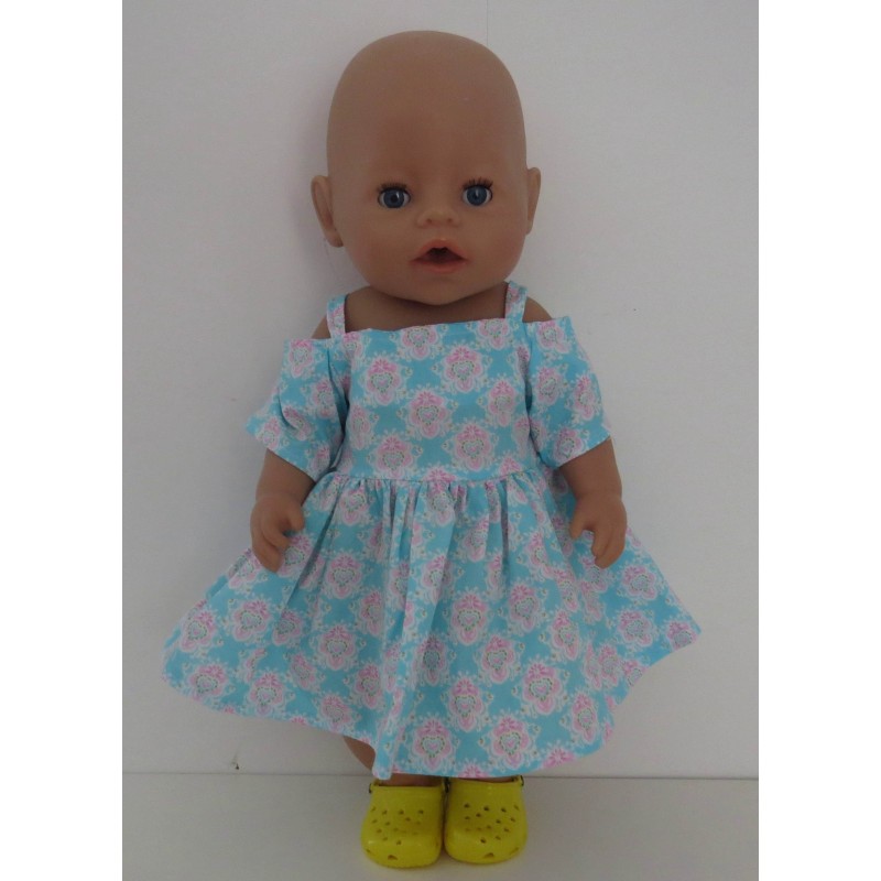 zomersejurk blauw met hartjes roze baby born 43cm