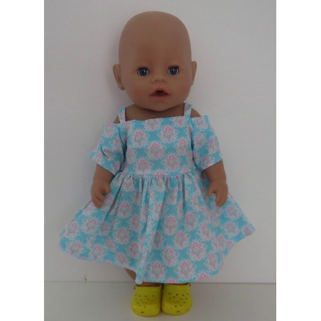 zomersejurk blauw met hartjes roze baby born 43cm