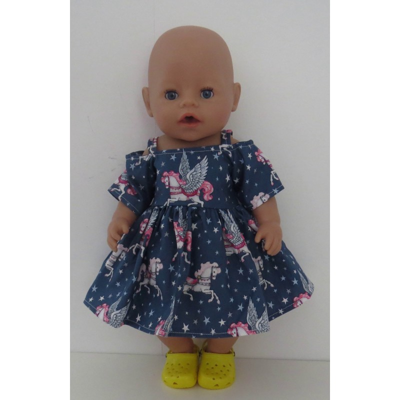 zomersejurk blauw eenhoorns  baby born 43cm